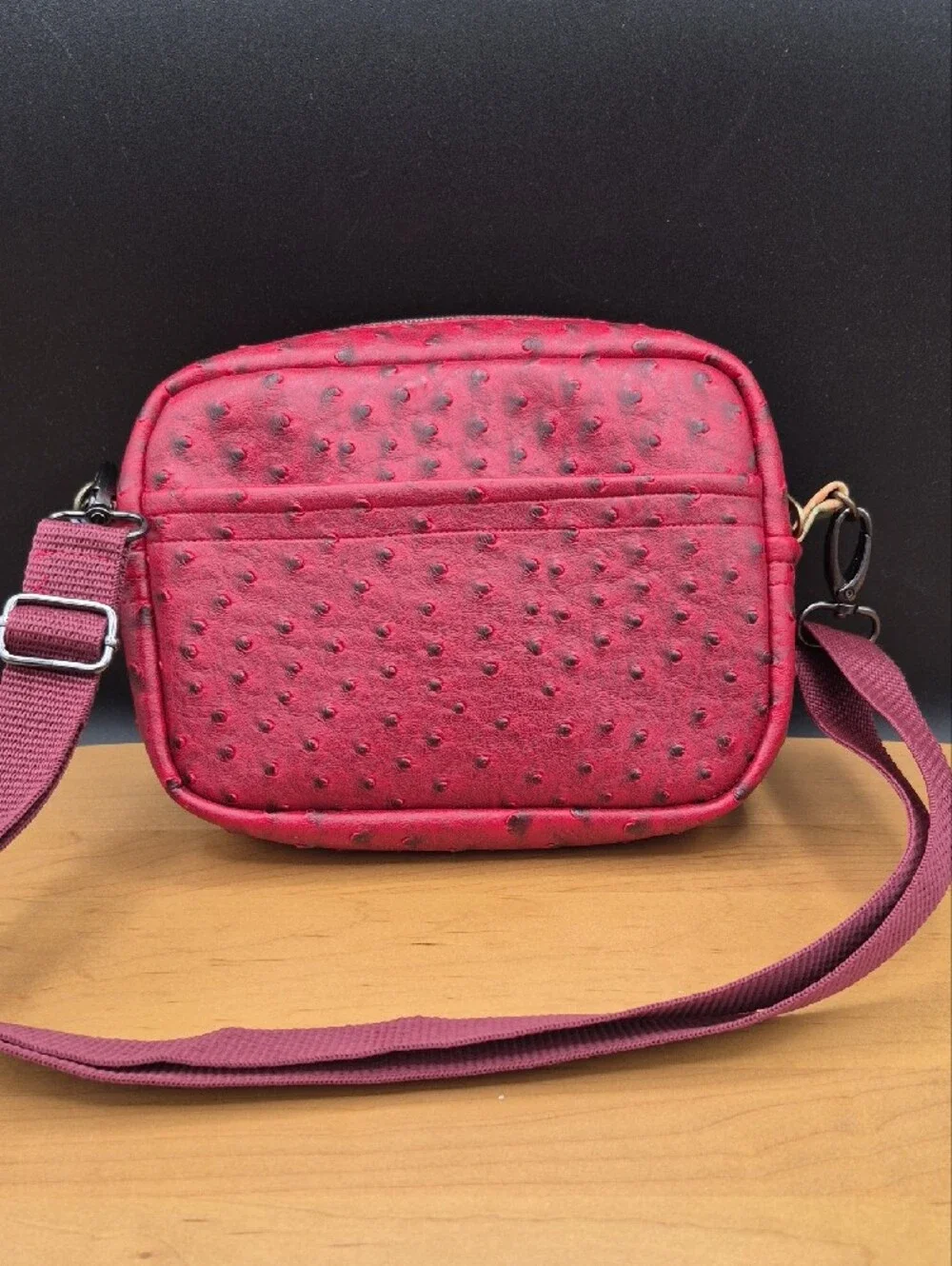 Elba Creations Floral Cork Crossbody Bag Burgundy Ostrich Vegan Leather